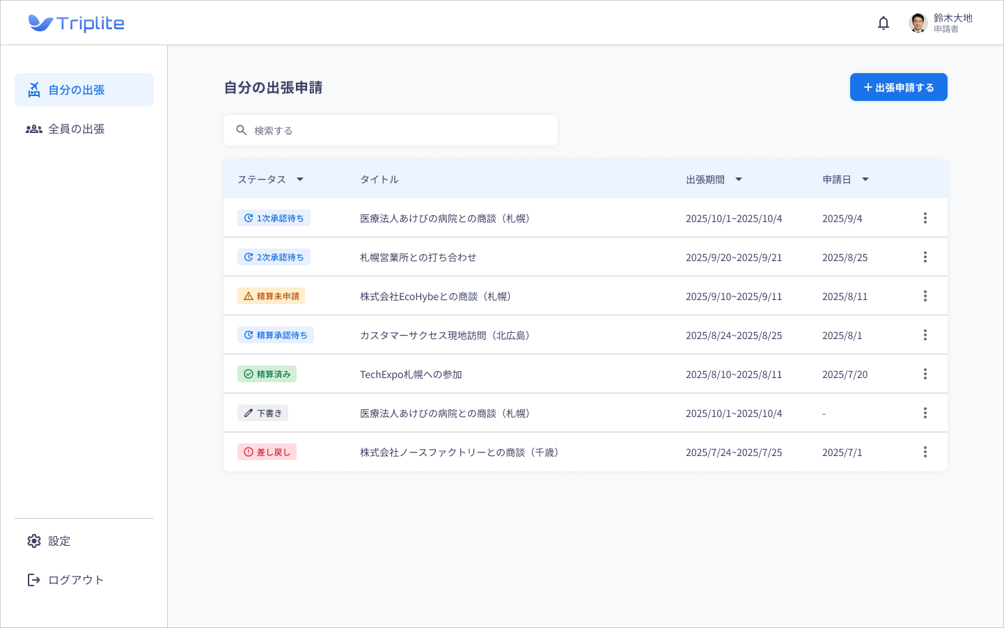 申請一覧ページ